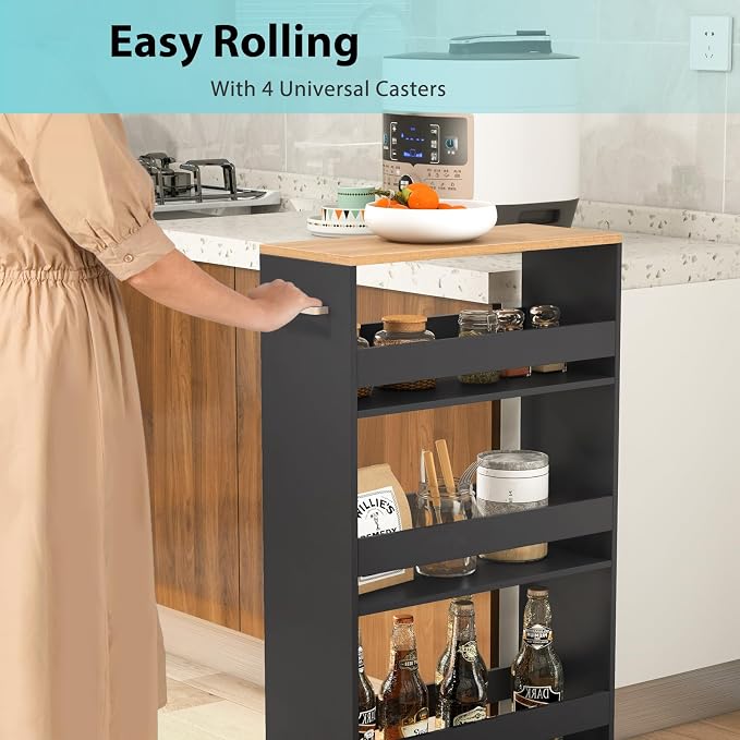 POWERSTONE 4-Tier Slim Storage Cart, Narrow Kitchen Rolling Cart w/Handle & - Image 3