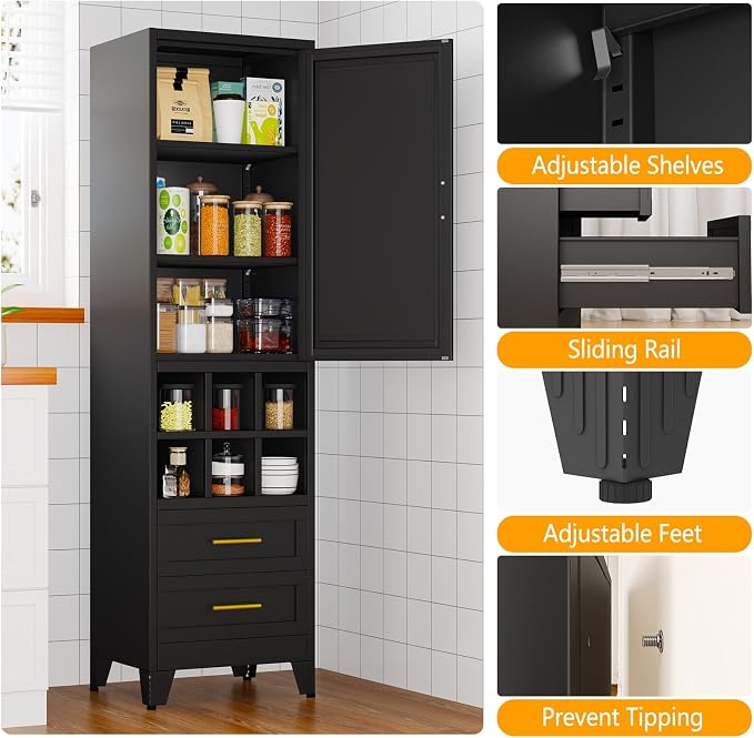 Ckzbx Tall Narrow Storage Cabinet, 66.93" H Tall Bathroom Cabinet Metal Pantry - Image 3