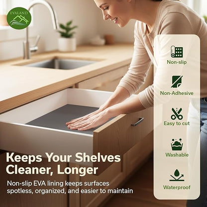 EVALAND Shelf Liners for Kitchen Cabinets Non-Adhesive 17.7" x 33 FT Grey - Image 3