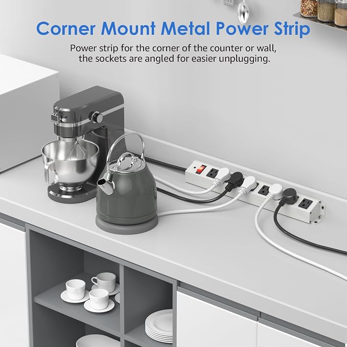 CCCEI Corner Mount Angle Power Strip, Under Cabinet Heavy Duty 8 Outlets Power - Image 2