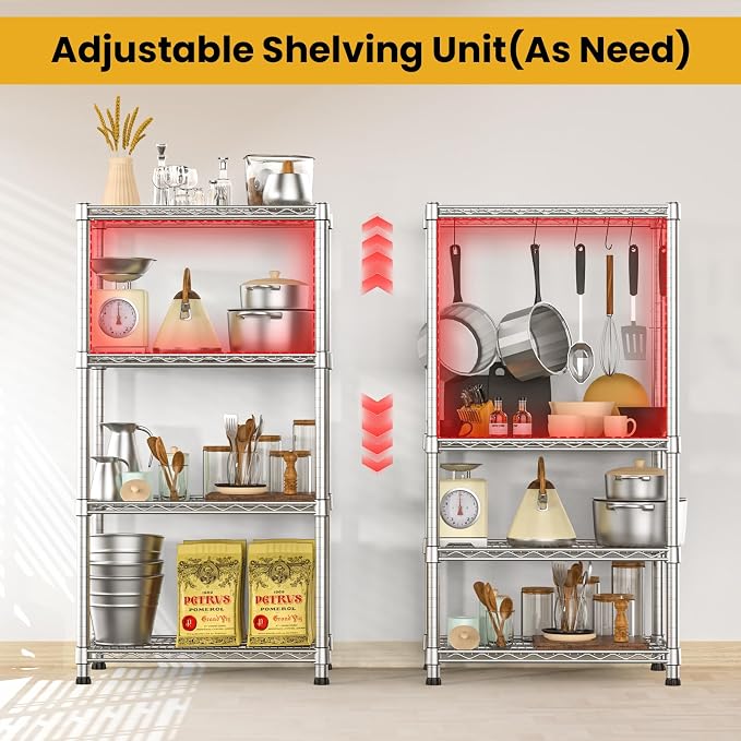 4- Shelf Storage Shelves Wire Shelving Unit Adjustable Metal Shelving Sturdy - Image 6