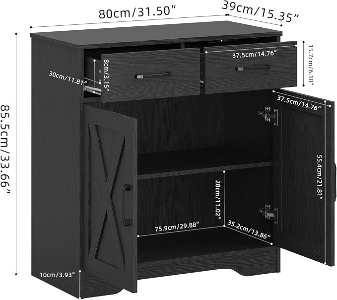 Panana Sideboard 2 Drawers 2 Doors Entryway Storage Cabinet Living Room - Image 3
