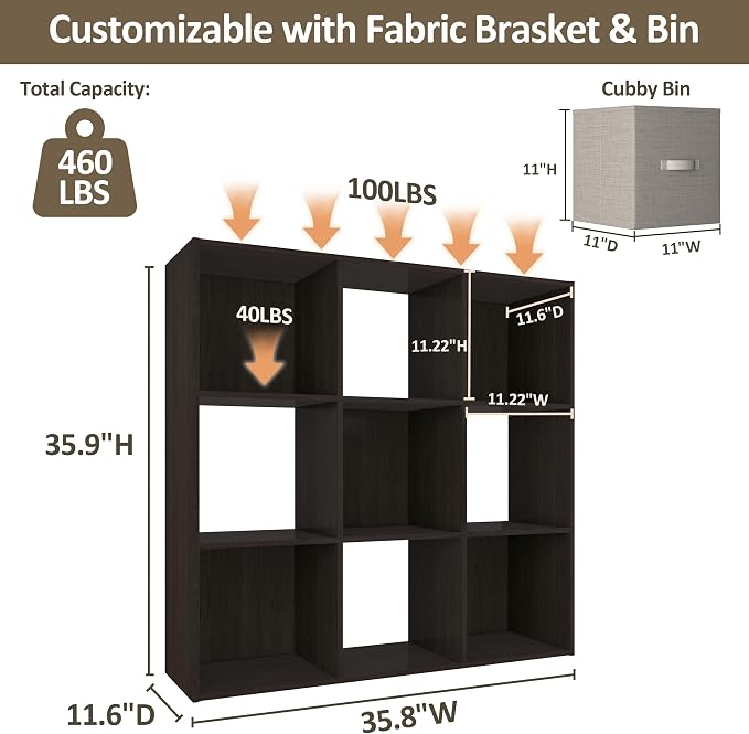 PrimeZone Stackable 9 Cube Storage Organizer: Wood Cubes Shelf Fits Cubby Bins - Image 3
