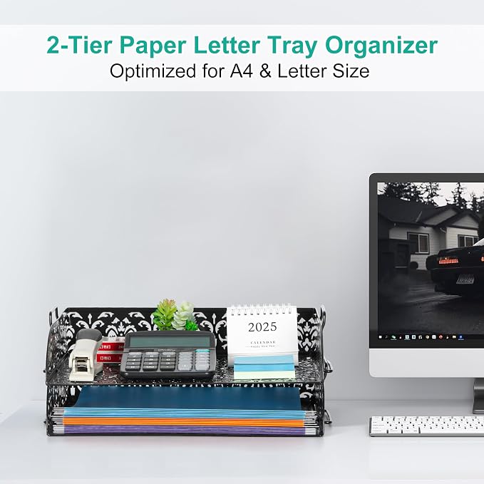 EasyPAG Paper Organizer for Desk 2 Tier Stackable Paper Tray for A4 Legal Size - Image 3