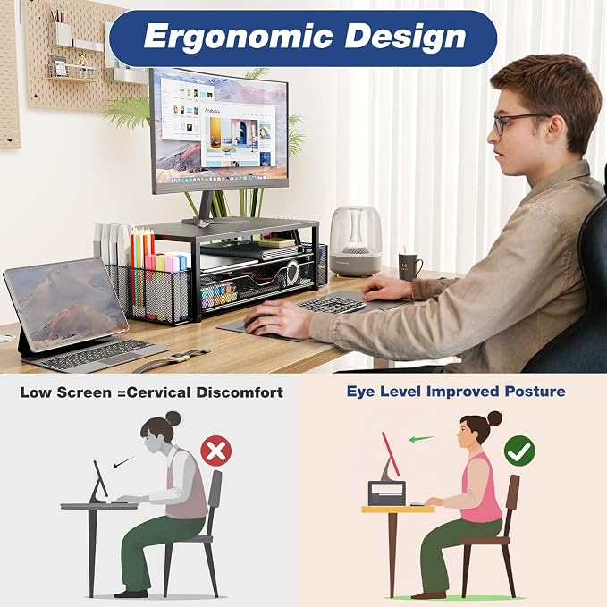 OPNICE Desk Organizers and Accessories, 2-Tier Computer Monitor Stand Riser - Image 6