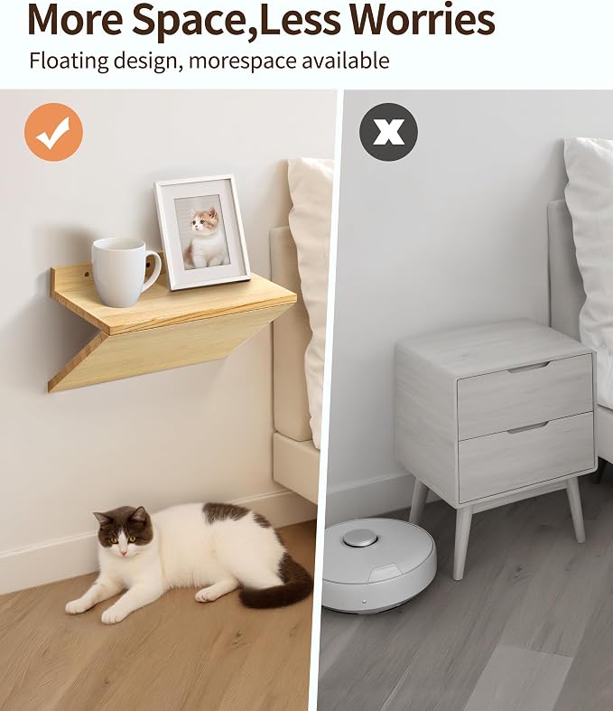 Floating Nightstand, Rustic Wooden Floating Bedside Table Z-Shape Wall Mounted - Image 5