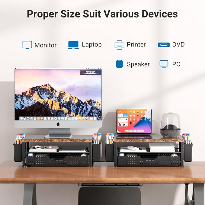 Monitor Riser, Laptop Stand for Desk, Office Desk Organizer and Accessories - Image 3