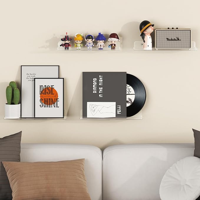 Lifewit Floating Shelves for Wall, 8 Pack Clear Acrylic Shelf 15" Room Decor - Image 2