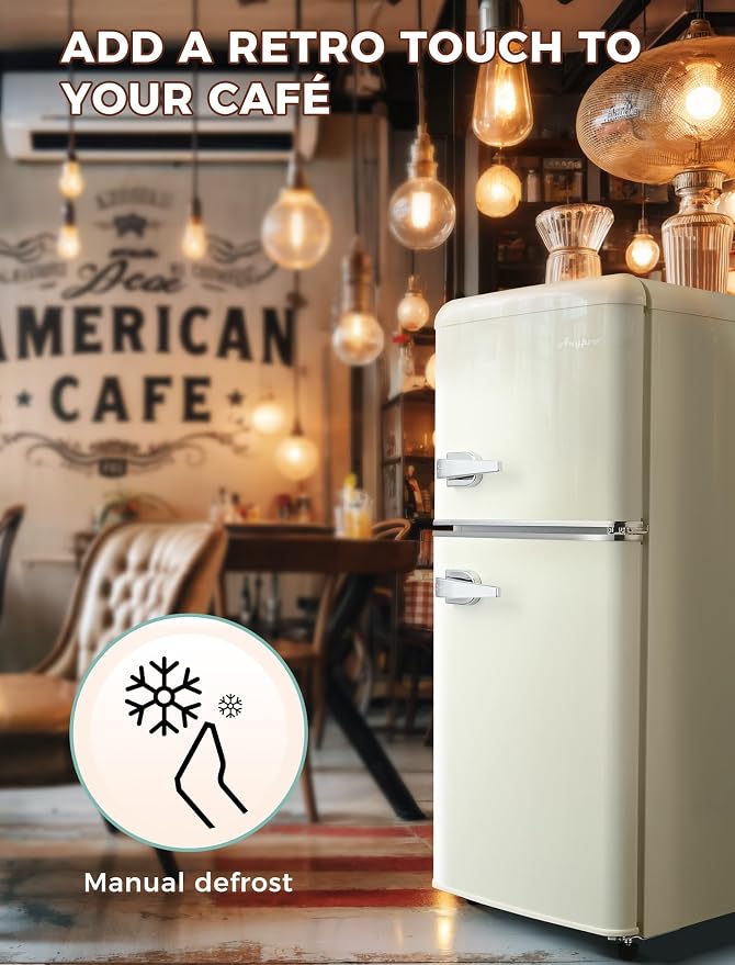 Fridge with Freezer, 3.2 Cu.Ft Retro Double Door Refrigerator with 7 Level - Image 7