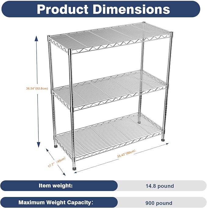 Adjustable 3-Tier Metal Wire Shelves on Wheels, 35.4x17.7 x36.5 | Heavy Duty - Image 2