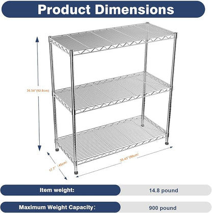 Adjustable 3-Tier Metal Wire Shelves on Wheels, 35.4x17.7 x36.5 | Heavy Duty - Image 2