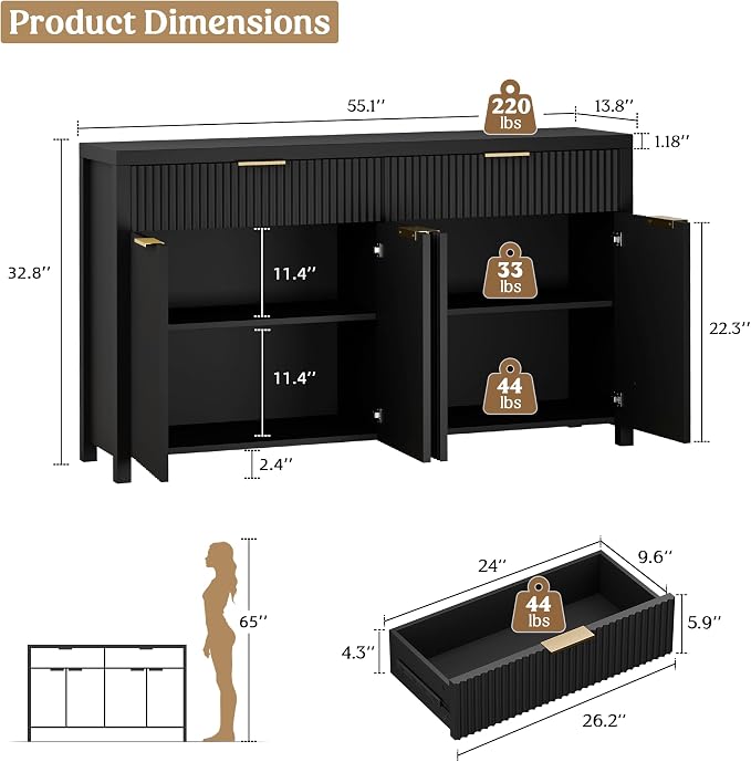 Lulive 55" Sideboard Buffet Cabinet - Image 2