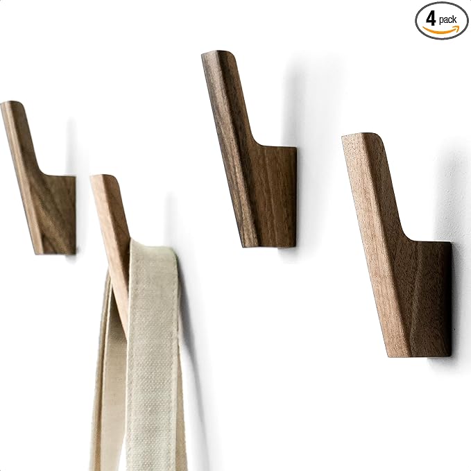 Wall Hooks - Set of 4 - Dark Walnut or Light Ash Wood Coat Hooks by TheHrdwood