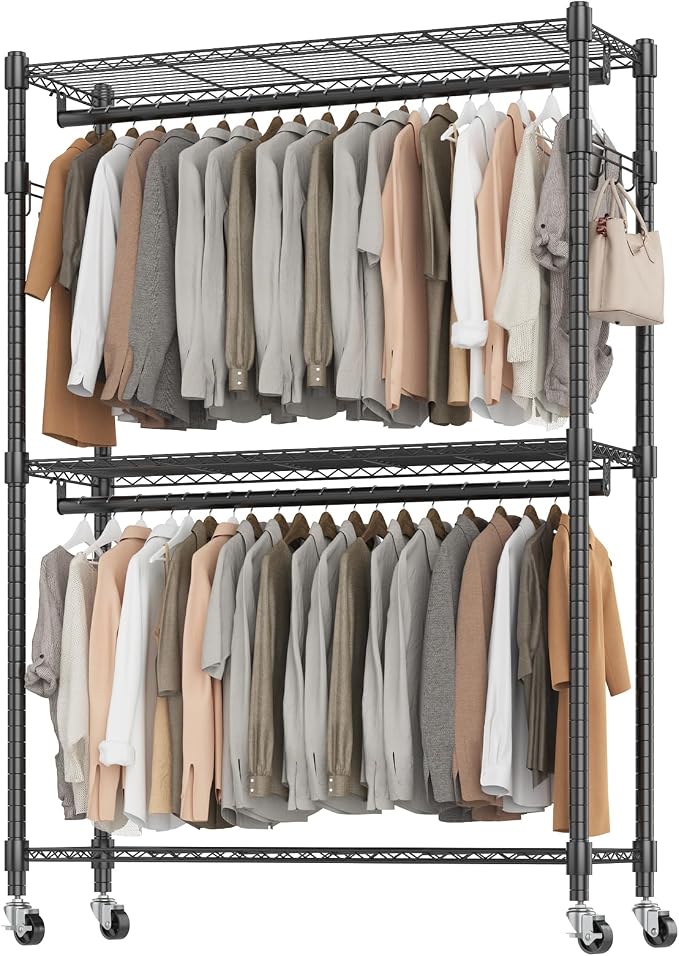 BATHWA Heavy Duty Garment Rack on Wheels, Rolling Clothes Racks by BATHWA