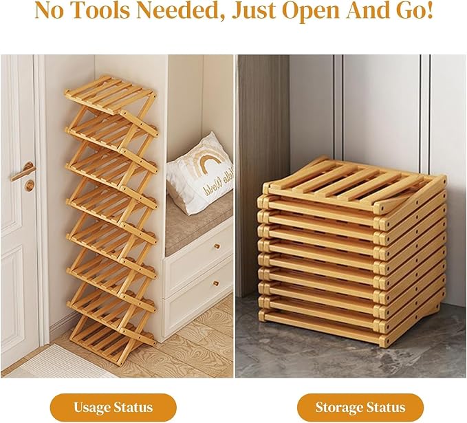 YYW Bamboo Shoe Rack for Entryway, Installation-Free and Foldable Vertical Shoe - Image 5