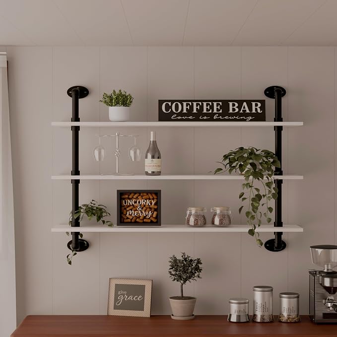 HDDFER Floating Bookshel Industrial Pipe Shelving Pipe Shelves Rustic White by industrialpipeshelving