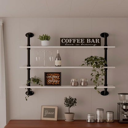 HDDFER Floating Bookshel Industrial Pipe Shelving Pipe Shelves Rustic White by industrialpipeshelving