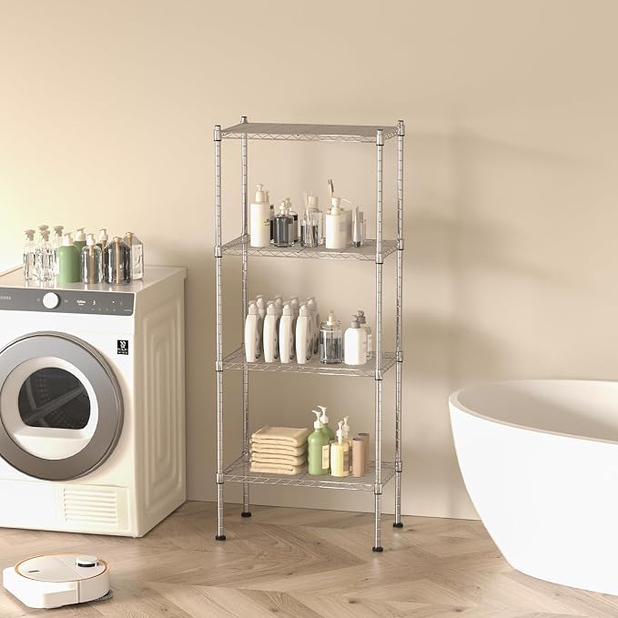 4 Tier Shelving Unit, 176 LBS Per Shelf Height Adjustable Narrow Storage Shelves - Image 2