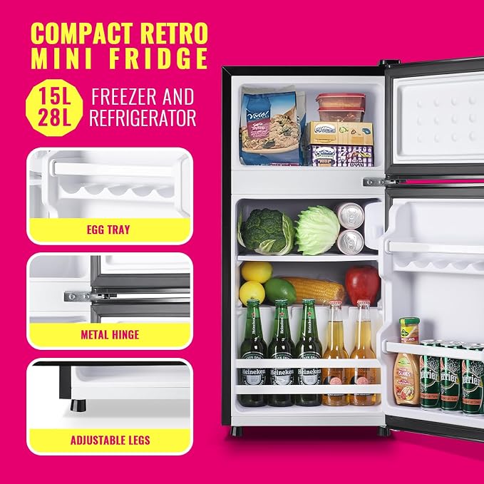 Mini Fridge with Top Freezer Apartment Size Dual Door Compact Small Refrigerator - Image 8
