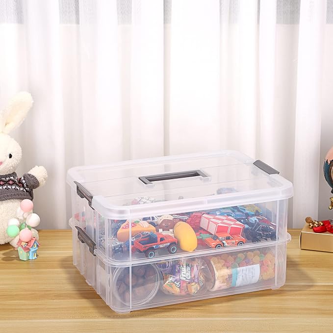 JUXYES 2-Tiers Stack Carry Storage Box - Image 8