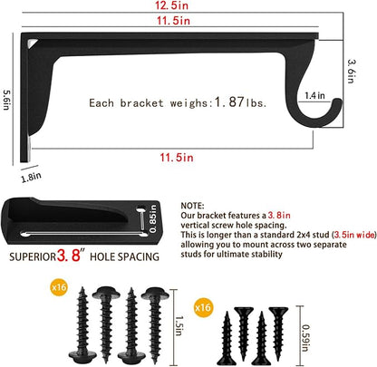 Heavy Duty Closet Rod Support Bracket 400lbs 12x5.6in | Sturdiness Wall Mounted - Image 2