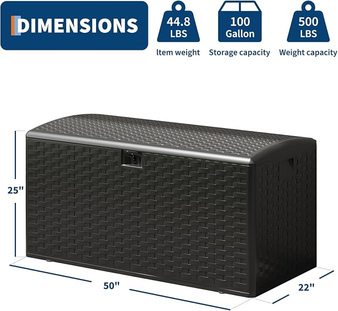 IDEALHOUSE 100 Gallon Resin Deck Box, Waterproof Outdoor Storage Box - Image 3