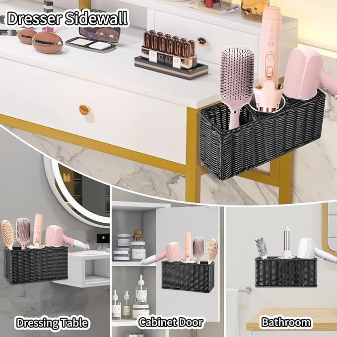 Hair Tool Organizer, Wall Mount Curling Iron Holder, Waterproof Wicker Hot - Image 7