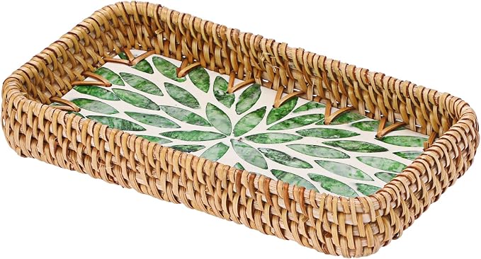 Decorative Key Basket Tray fot Entryway Table Woven Rattan Tray - Image 9