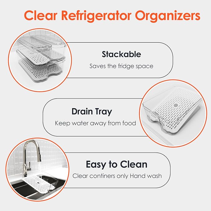 Fridge Organizers and Storage, 6 Pack Clear Freezer Organizer Bins - Image 5