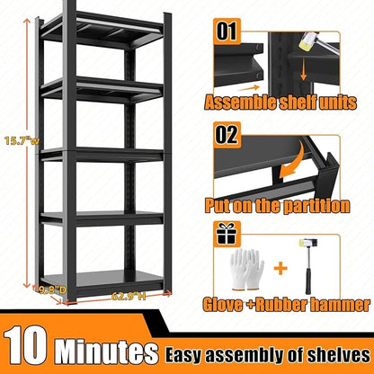 5-Tier Slim Metal Shelving Unit, Adjustable Narrow Standing Shelf - Image 3