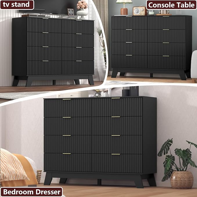 Fluted Dresser for Bedroom, 8 Drawer Dresser for Closet, Storage Cabinet and - Image 4