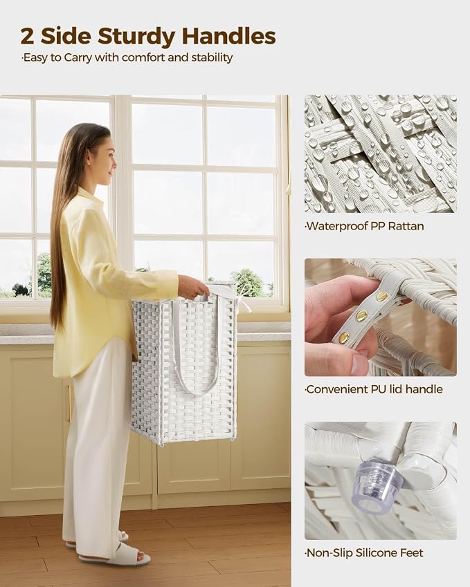 Greenstell Laundry Hamper with Wheels&Lid, 130L Large 3 Sections Clothes Hamper - Image 5