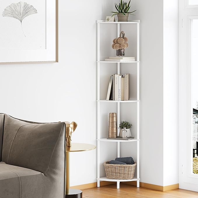 SUNMORY 5 Tier Corner Shelf, Industrial Display Shelf, Narrow Plant Stand by SUNMORY