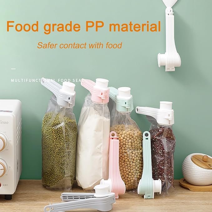 4pcs Bag Spout Clip +4pcs Adhesive Hooks | Food Clip Set - Image 8