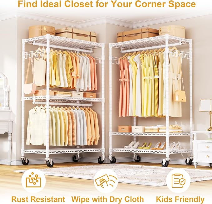P1 Rolling Clothes Rack Heavy Duty, Metal Closet Clothing Rack - Image 7