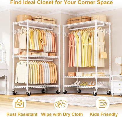 P1 Rolling Clothes Rack Heavy Duty, Metal Closet Clothing Rack - Image 7