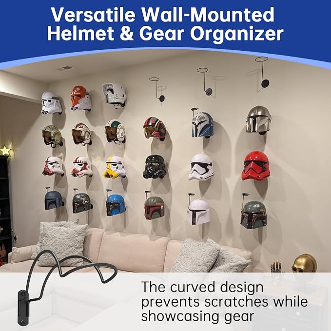 2-Pack Wall-Mounted Multi-Purpose Helmet Storage Display Rack - Image 5