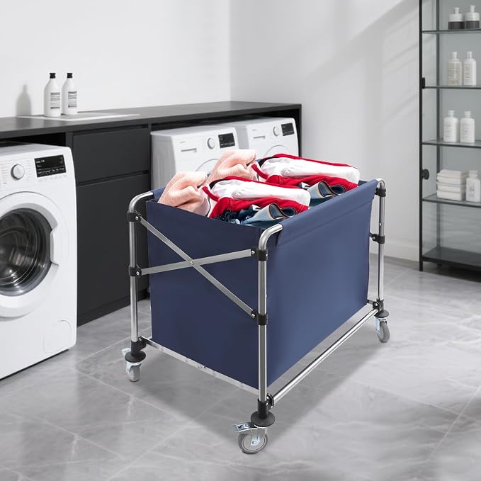 Commercial Laundry Cart with Wheels, Folding Laundry Hamper Cart, Heavy Duty - Image 4
