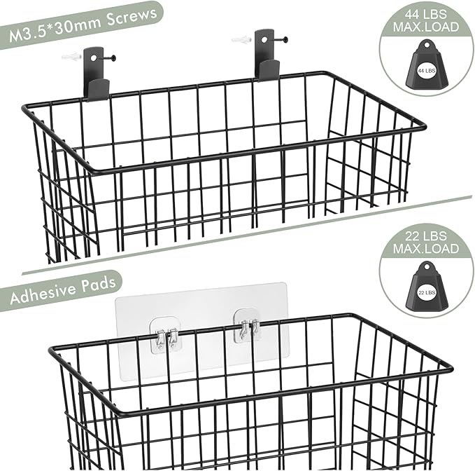 Wall Hanging Baskets, 3 Wooden Wire Bins - Image 5