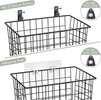 Wall Hanging Baskets, 3 Wooden Wire Bins - Image 5