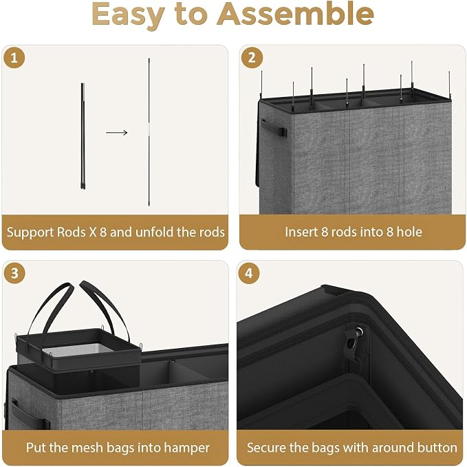 180L Laundry Hamper 3 Section, Large Laundry Basket - Image 9