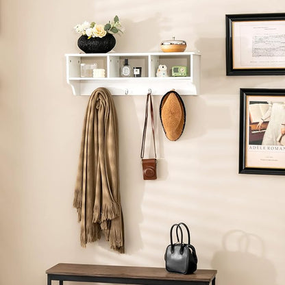 Giantex Hanging Shelf with Hooks Wall Mount Cubby Organizer with 4 Hooks and - Image 8
