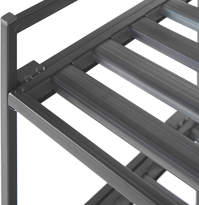 3-Tier Stackable 1" Slat Steel Frame Shoe Rack, 27.25"W x 12.75"D, Ash Gray | - Image 6