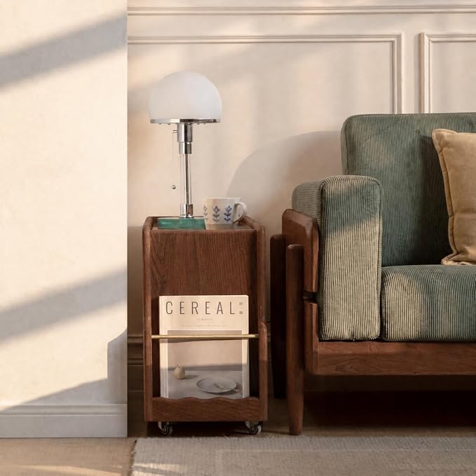 Black Walnut Side Table with Storage, Narrow End Table with Magazine Rack | - Image 5