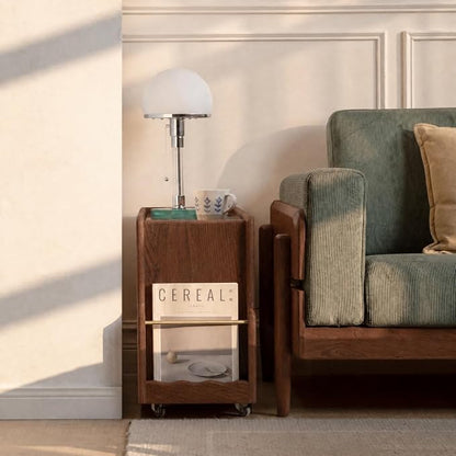 Black Walnut Side Table with Storage, Narrow End Table with Magazine Rack | - Image 5