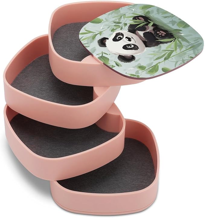 Panda Bamboo Rotating Jewelry Organizer Box 4-Layer 360° Rotatable ABS Jewelry - Image 7