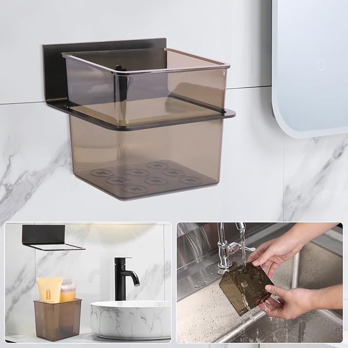 3 Pack Modern Black Metal Clear Plastic Toothbrush Holders, Toothpaste Holder - Image 3