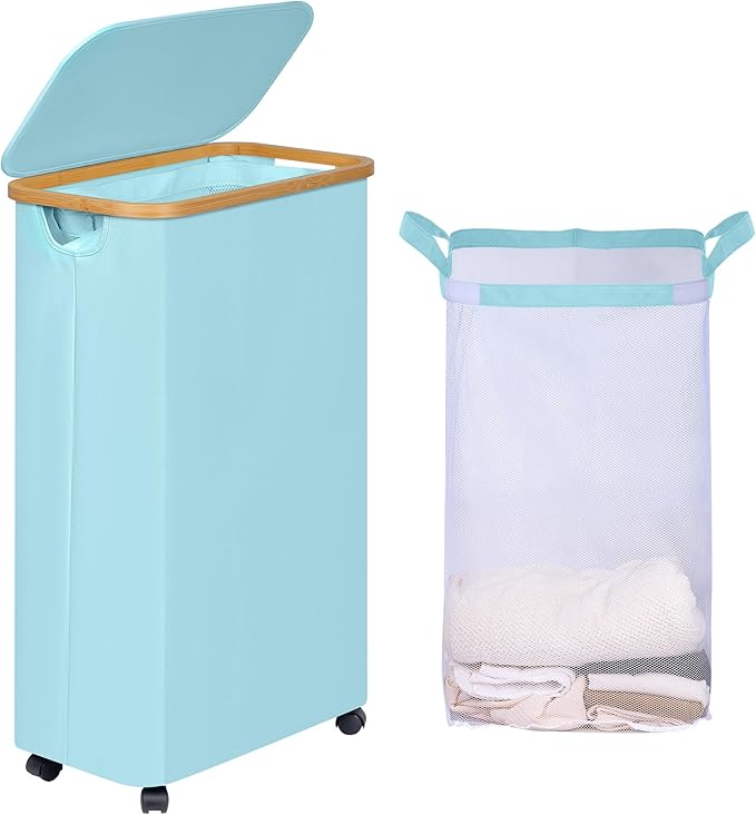 efluky Laundry Basket with Wheels, Tall Rolling Laundry Hamper with Lid and by efluky