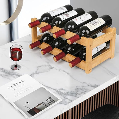 VASMIA Wine Rack, 2-Tier Bamboo Wine Racks Countertop Cabinet Wine Holder Wine - Image 4