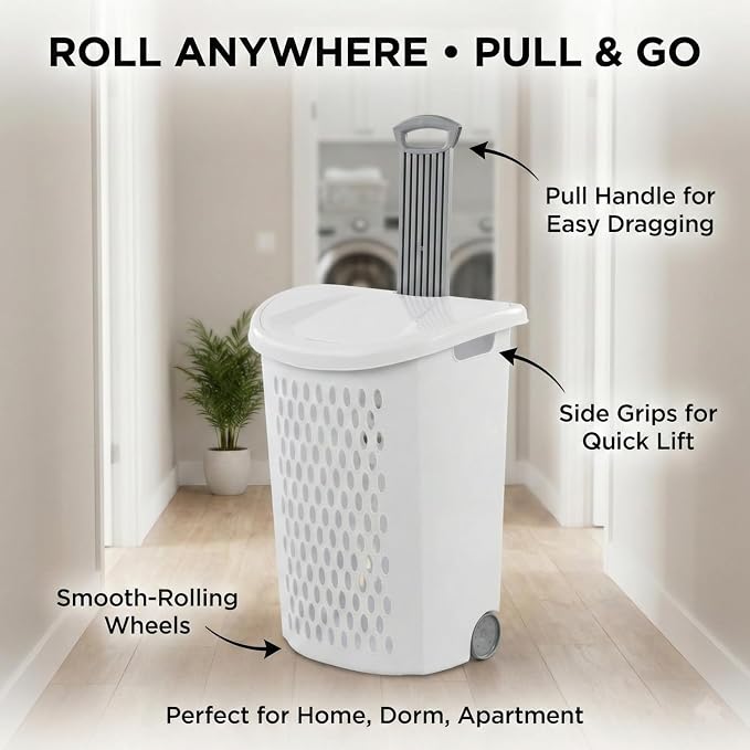 Wheeled Plastic Laundry Hamper, Ultra Wheeled Design Clothes Laundry Basket - Image 3